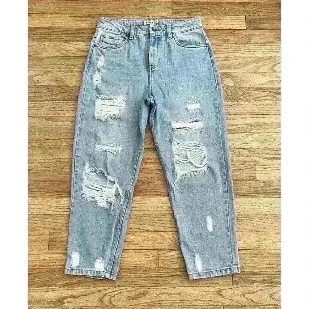 Comfort jns Women's mom-Clasic Distressed Ripped Jeans Size 9 100%Cotton